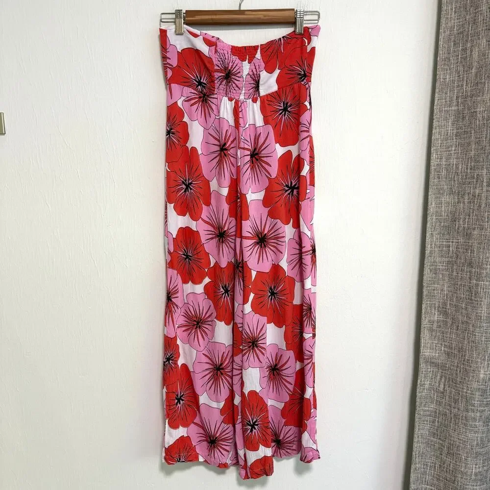 Ava Sky Womens Floral Jumpsuit XS Pink Red Halter Hawaiian Beach Tropical - Picture 2 of 9